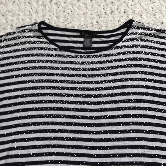DESIGN history Black & White Stripe Silver Bling Top Cap Sleeve Round Neck L - Picture 9 of 12